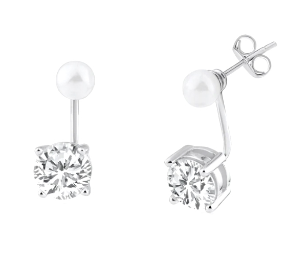 BOUCLES EN ARGENT RHODIÉ SERTIES DE PERLES SYNTHÉTIQUES ET DE CUBIQUES ZIRCONIAS - SP STE00990 - BIJOUX D'IMPORTATION