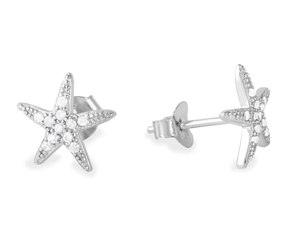 BOUCLES ÉTOILE DE MER EN ARGENT RHODIÉ SERTIES DE CUBIQUES ZIRCONIAS - SP BGE00481 - BIJOUX D'IMPORTATION