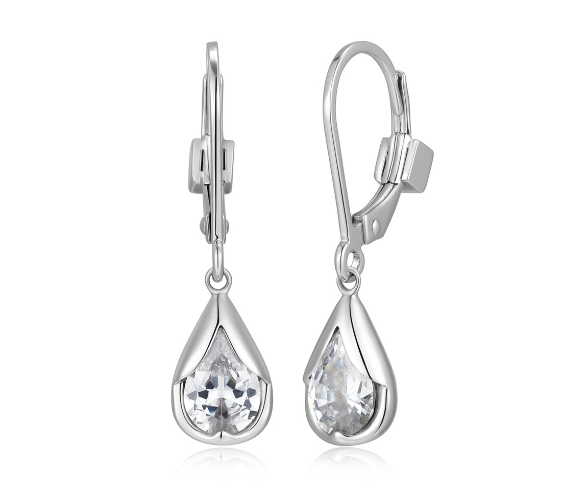 BOUCLES ELLE GOUTTES EN ARGENT RHODIÉ SERTIES DE CUBIQUES ZIRCONIAS - PJ R2LCVE0003 - ELLE