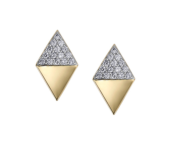 BOUCLES EN OR EN FORME DE LOZANGE SERTIES D'UN PAVÉ DE DIAMANTS - CR DD7982Y - BIJOUX CANADIEN