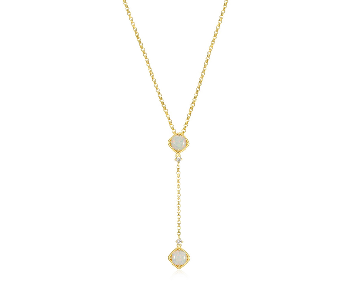 COLLIER EN ARGENT/PVD OR SERTI D'OPALES DE LABORATOIRE ET DE TOPAZES BLANCS - PJ 30LBZL9746 - ELLE