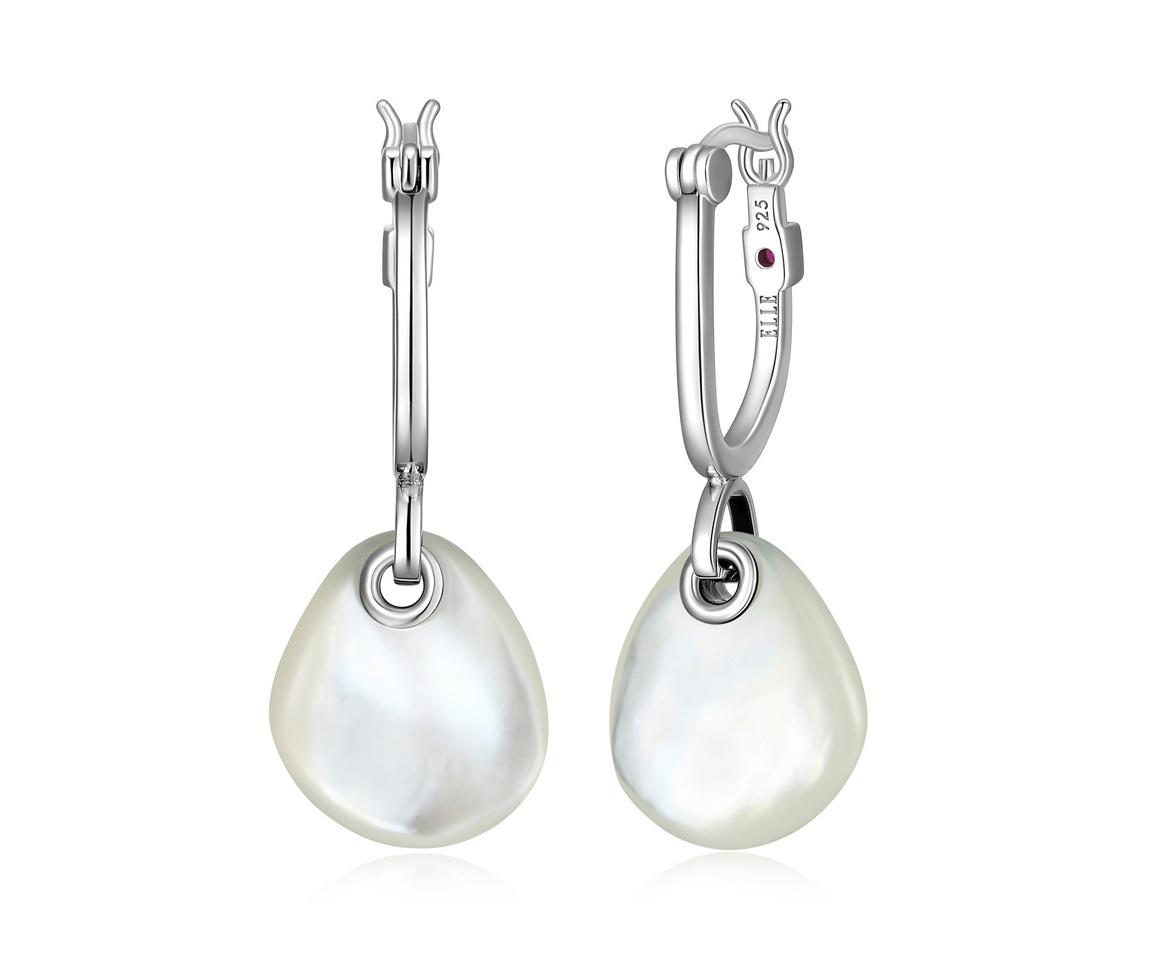 BOUCLES ELLE EN ARGENT RHODIÉ SERTIES DE NACRE BLANC - PJ R2LCQKA90J - ELLE