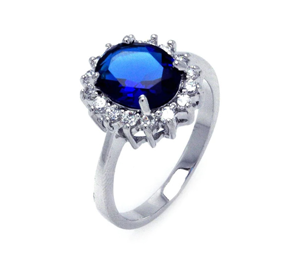 BAGUE EN ARGENT RHODIÉ SERTIE DE CUBIQUES ZIRCONIAS BLEU ET DE BLANCS - SP BGR00282/6 - BIJOUX D'IMPORTATION
