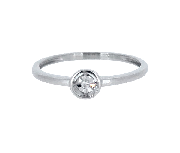 BAGUE SOLITAIRE EN OR BLANC SERTIE D'UN DIAMANT - BR 020410LR1 - R.N.B.