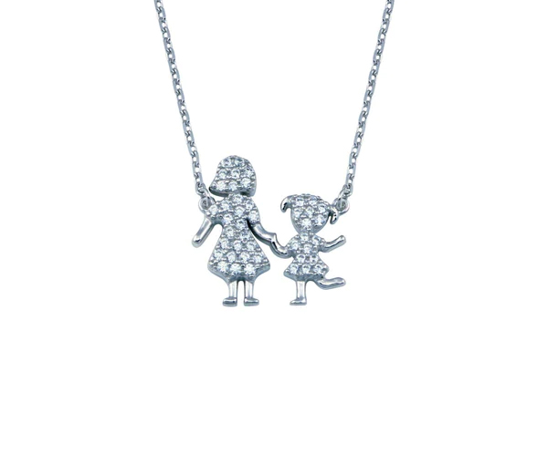 COLLIER MÈRE/FILLE EN ARGENT RHODIÉ SERTI DE CUBIQUES ZIRCONIAS - SP GMN00112 - BIJOUX D'IMPORTATION