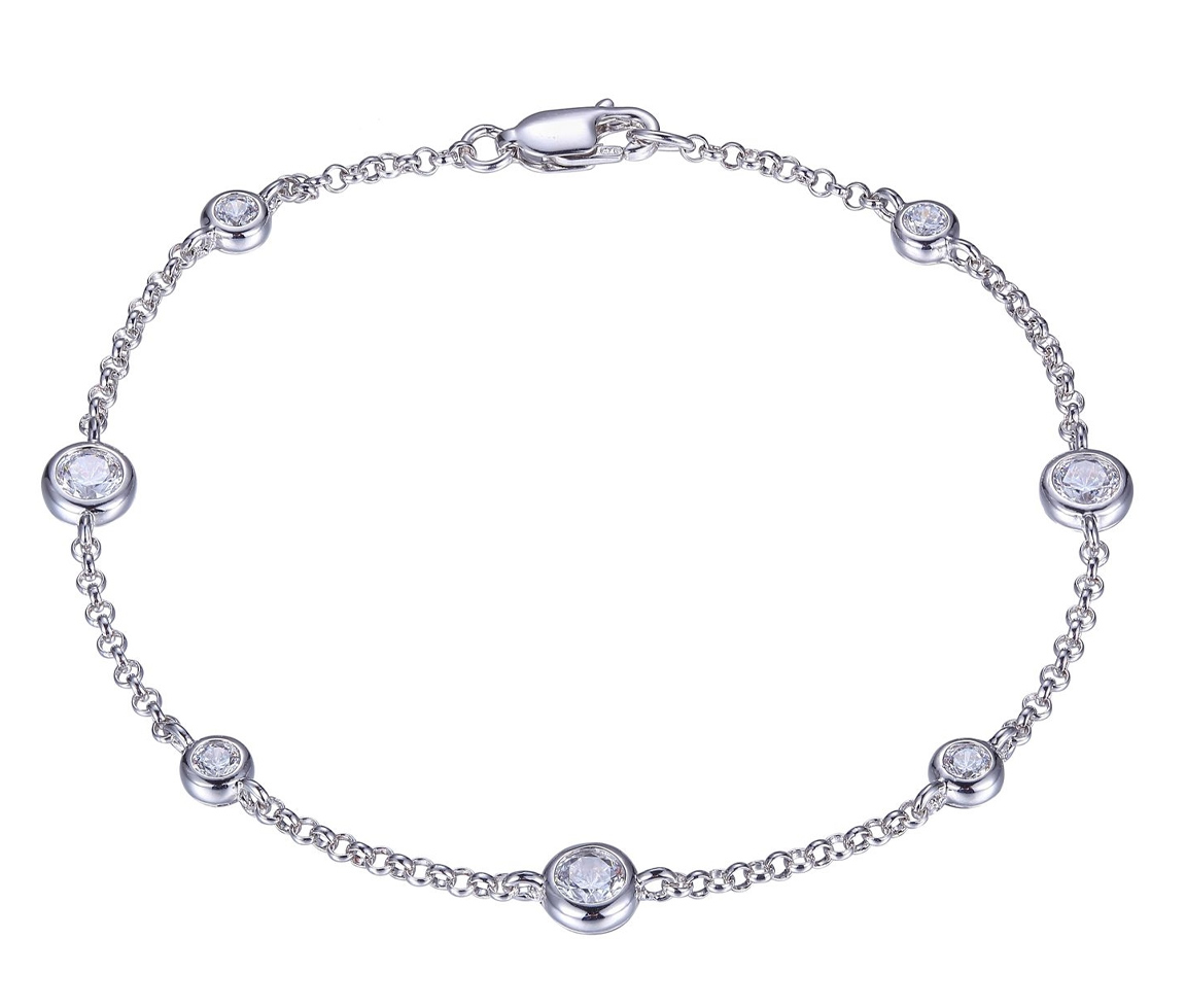 BRACELET EN ARGENT RHODIÉ À MAILLE ROLO AVEC STATION DE CUBIQUES ZIRCONIAS - PJ R1A6EW9722 - REIGN