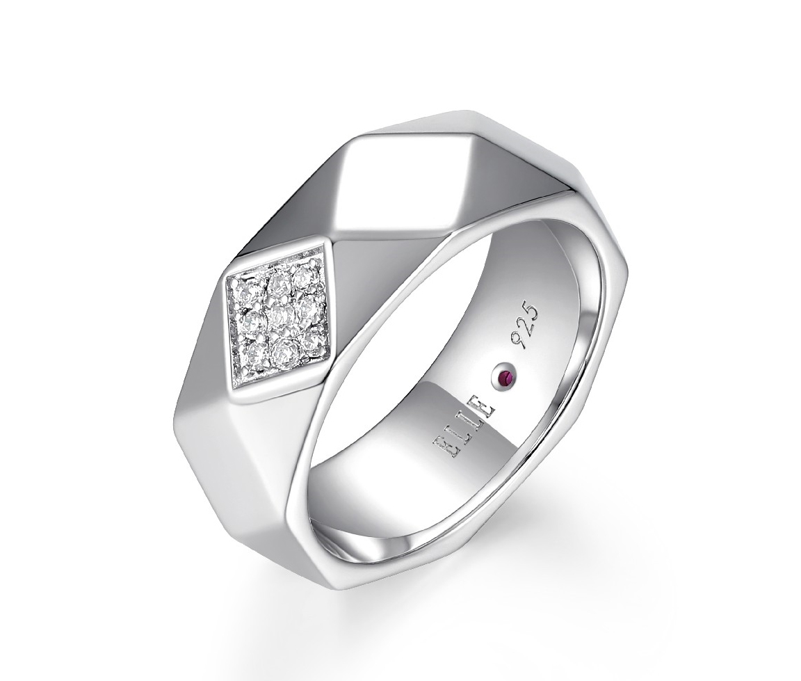 JONC EN ARGENT RHODIÉ MARTELÉ SERTI DE CUBIQUES ZIRCONIAS - PJ R4LAHX00A8 - ELLE