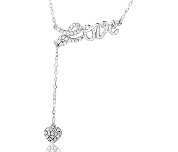 COLLIER LOVE+COEUR EN ARGENT RHODIÉ SERTI DE CUBIQUES ZIRCONIAS - SP BGP01107 - BIJOUX D'IMPORTATION