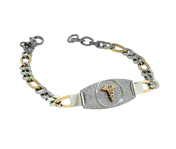 BRACELET MÉDICAL EN ACIER/PVD OR 2 TONS À MAILLE FIGARO - IG SMAB52/7.25 - ITALGEM