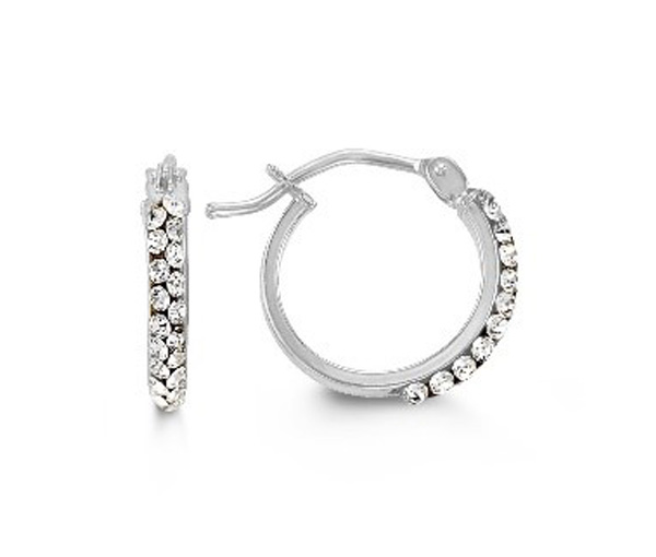 BOUCLES ANNEAUX EN OR BLANC SERTIES DE CUBIQUES ZIRCONIAS - SY 1012F - BIJOUX D'IMPORTATION