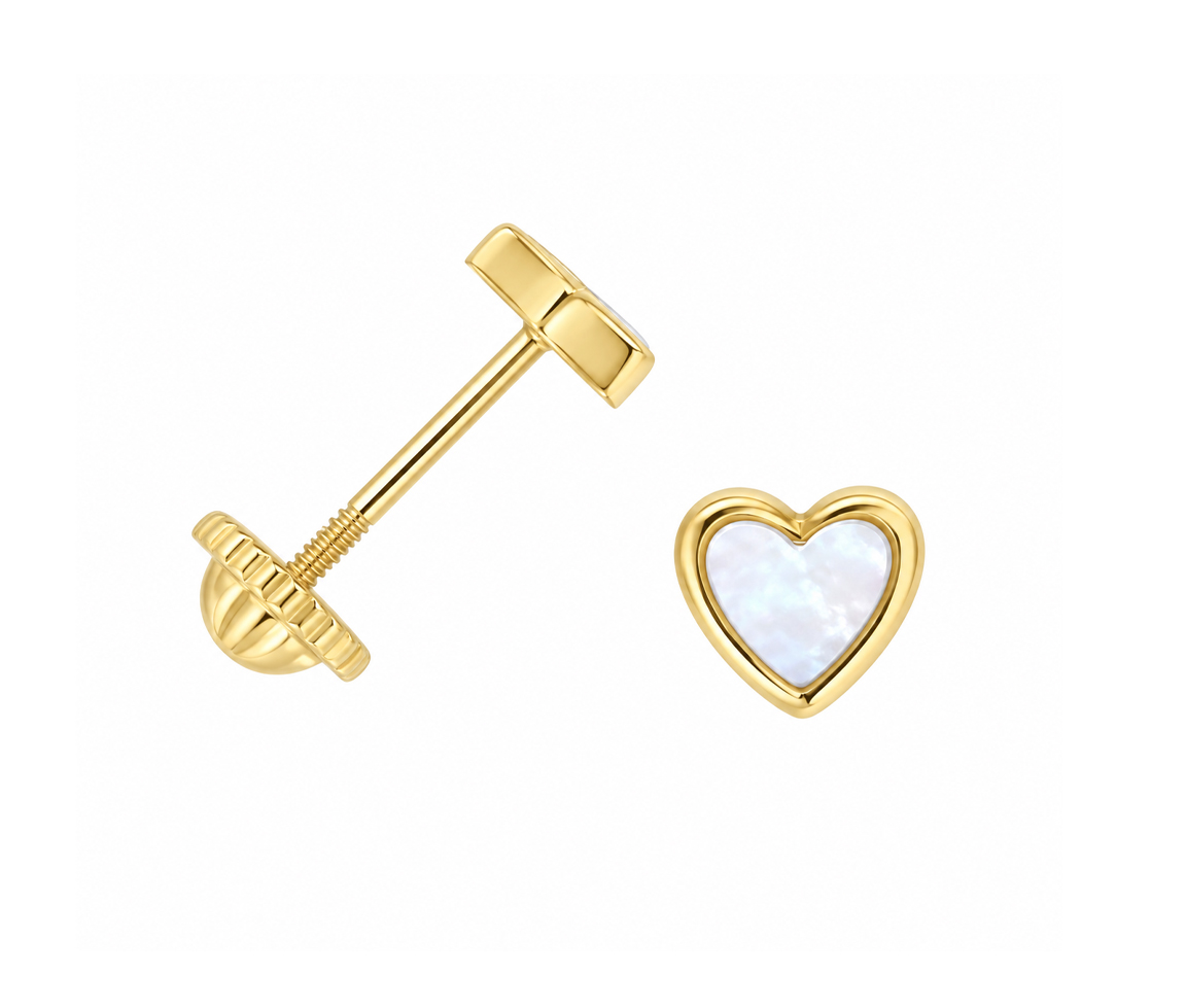BOUCLES VISSÉES COEUR AVEC NACRE - IN 3660 - BIJOUX D'IMPORTATION