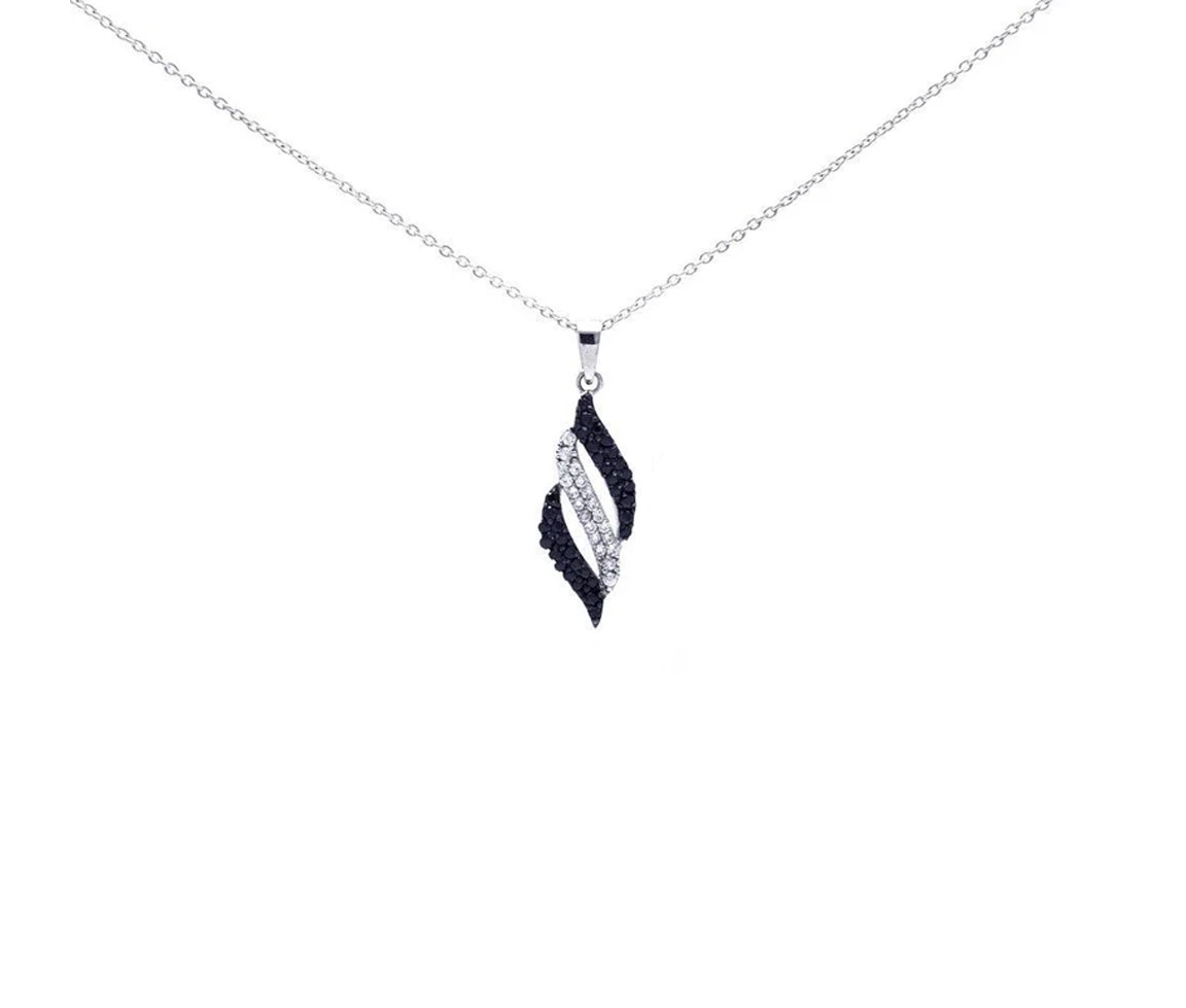 PENDENTIF EN ARGENT RHODIÉ SERTI DE CUBIQUES ZIRCONIAS NOIRS ET BLANCS - SP STS00311P - BIJOUX D'IMPORTATION