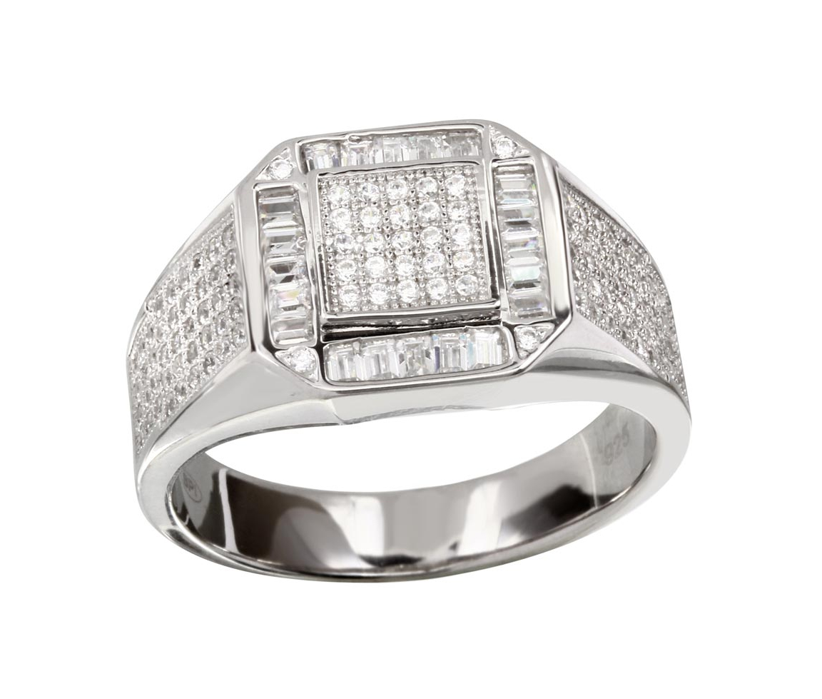 BAGUE POUR HOMME EN ARGENT RHODIÉ SERTIE DE CUBIQUES ZIRCONIAS - SP GMR00219/9 - BIJOUX D'IMPORTATION