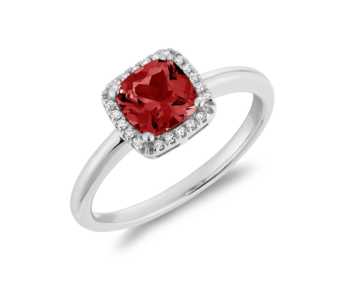 BAGUE EN OR BLANC SERTIE D'UN RUBIS DE LABORATOIRE ET DE DIAMANTS - BR 02041028CRU - R.N.B.