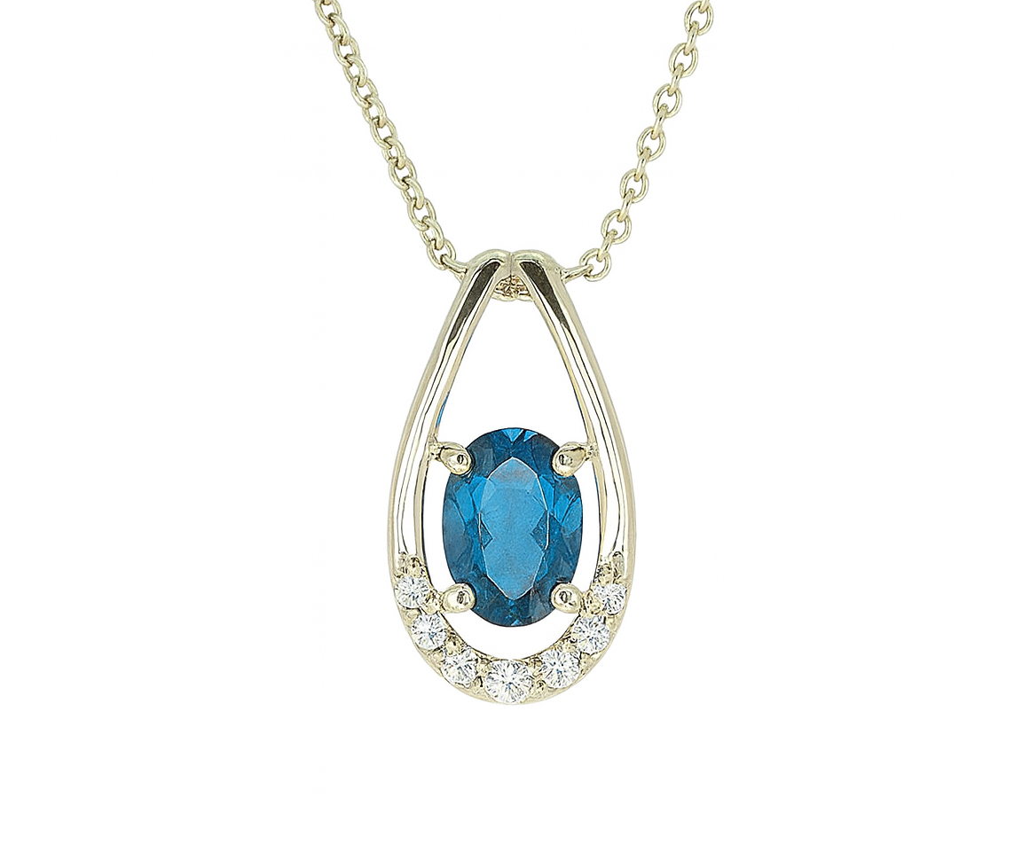 PENDENTIF EN OR JAUNE SERTI D'UN TOPAZE BLUE LONDON ET DE DIAMANTS - BR GP3434DIY - R.N.B.
