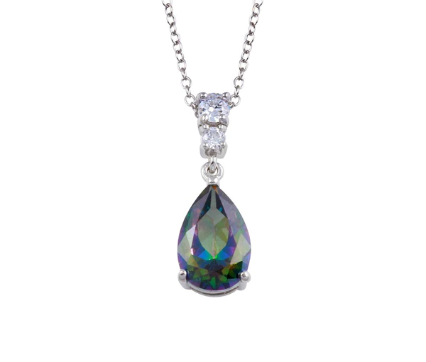 PENDENTIF EN ARGENT RHODIÉ SERTI D'UN TOPAZE MYSTIQUE SYNTHÉTIQUE ET DE CUBIQUES ZIRCONIAS - SP BGP01315 - BIJOUX D'IMPORTATION