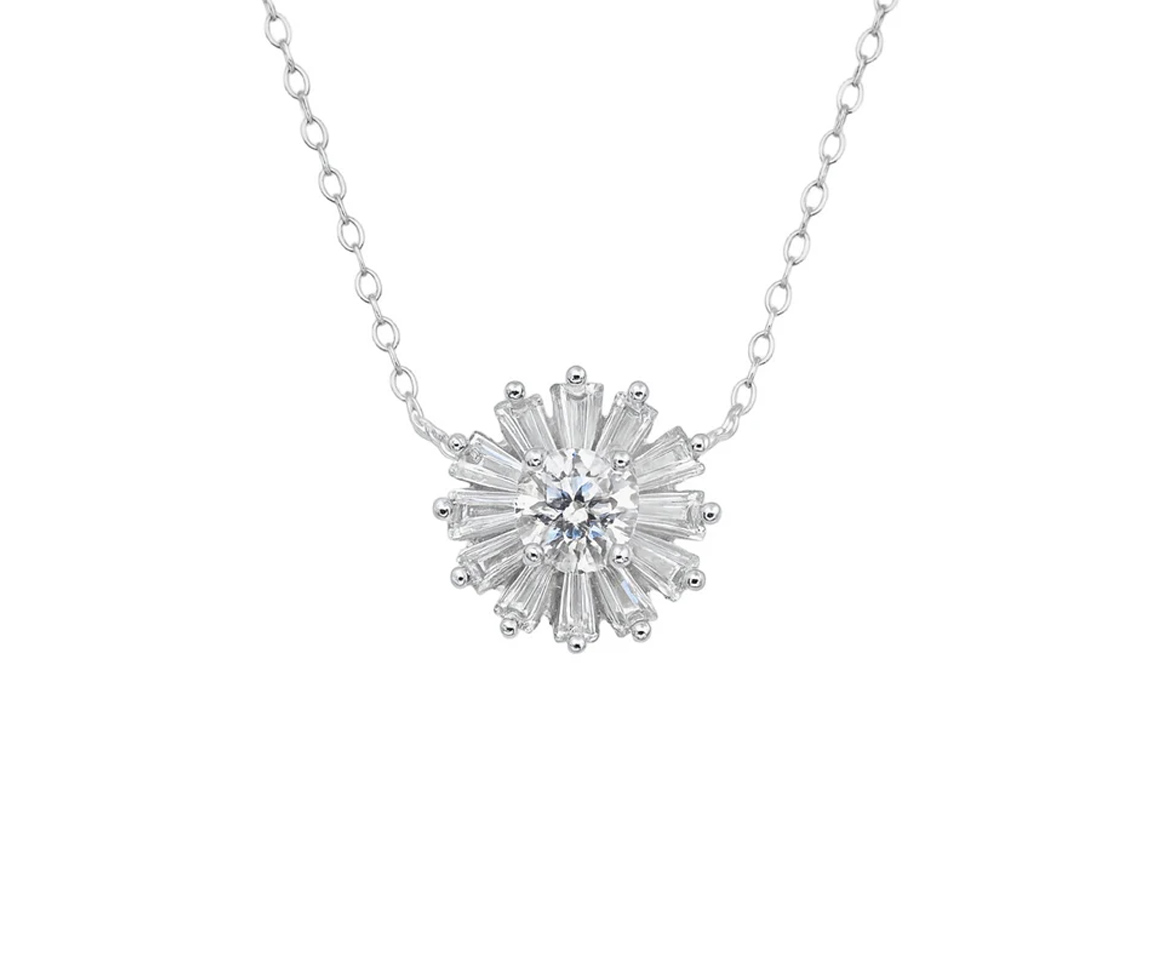 COLLIER FLEUR EN ARGENT RHODIE SERTI DE MOISSANITE - SP MDGP00005 - BIJOUX D'IMPORTATION