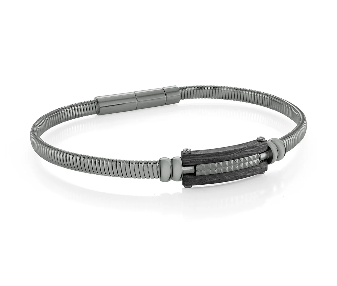 BRACELET EN ACIER/PVD GUNMETAL AVEC PLAQUE EN FIBRE DE CARBONE - IG SMB727 - ITALGEM