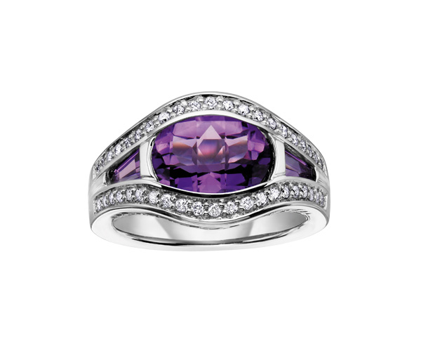 BAGUE EN OR BLANC SERTIE D'AMÉTHYSTES ET DE DIAMANTS - CR DD2056 - BIJOUX CANADIEN