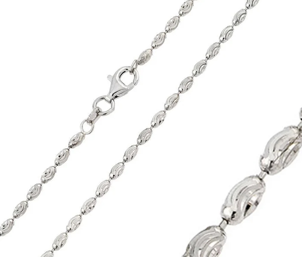 CHAINE EN ARGENT RHODIÉ MAILLE PLAQUE OVALE BOMBÉE TAILLÉE DIAMANT - SP CH111RH24 - BIJOUX D'IMPORTATION
