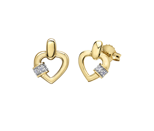 BOUCLES COEUR EN OR JAUNE SERTIES DE DIAMANTS - CR DA717 - BIJOUX CANADIEN