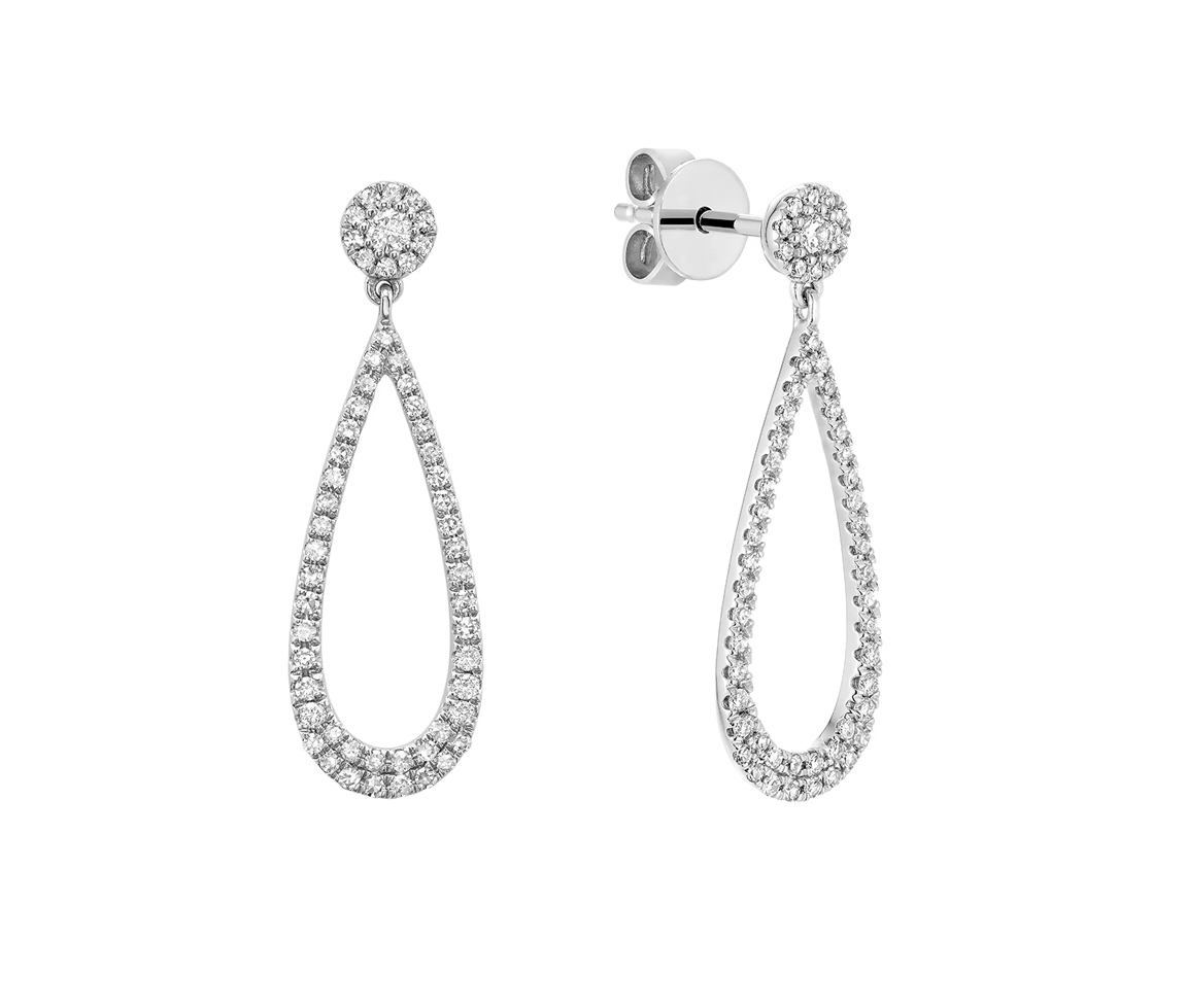 BOUCLES EN OR 14K BLANC SERTIES DE DIAMANTS - BR 1304DD50 - BIJOUX D'IMPORTATION