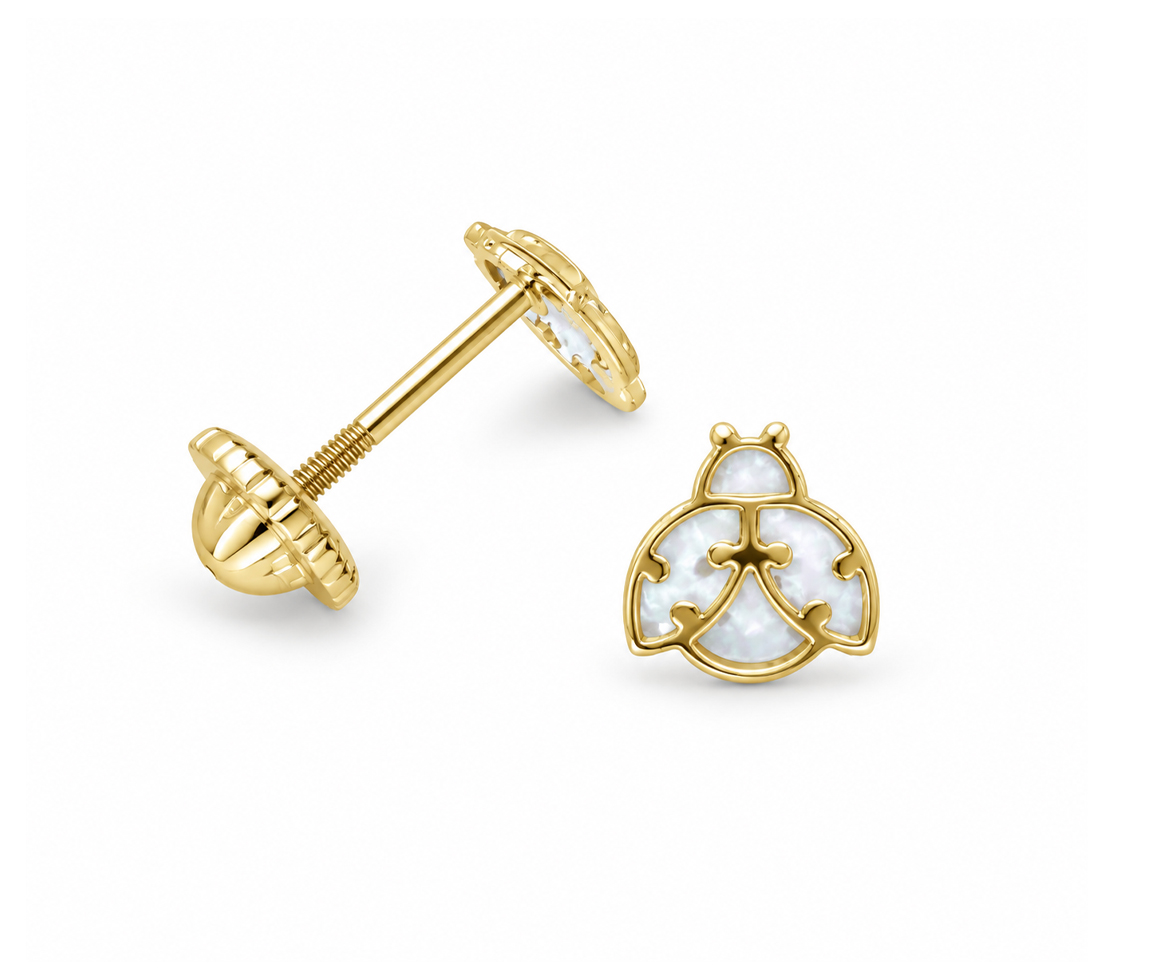 BOUCLES COCCINELLE AVEC NACRE VISSÉES - IN 10023 - BIJOUX D'IMPORTATION