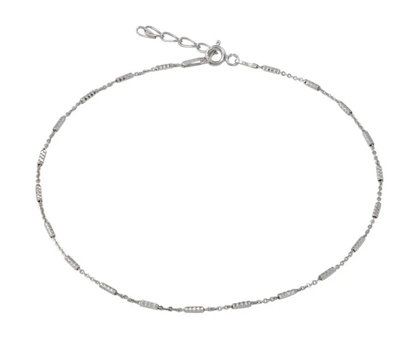 CHAINE DE CHEVILLE MAILLE ROLO/BAR TAILLÉE DIAMANT EN ARGENT RHODIÉ - SP CHA271RH - BIJOUX D'IMPORTATION