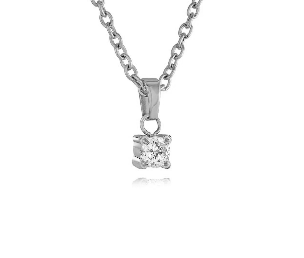 PENDENTIF CUBIQUE ZIRCONIA SOLITAIRE EN ACIER ET SA CHAINE - IG SWP47 - ITALGEM