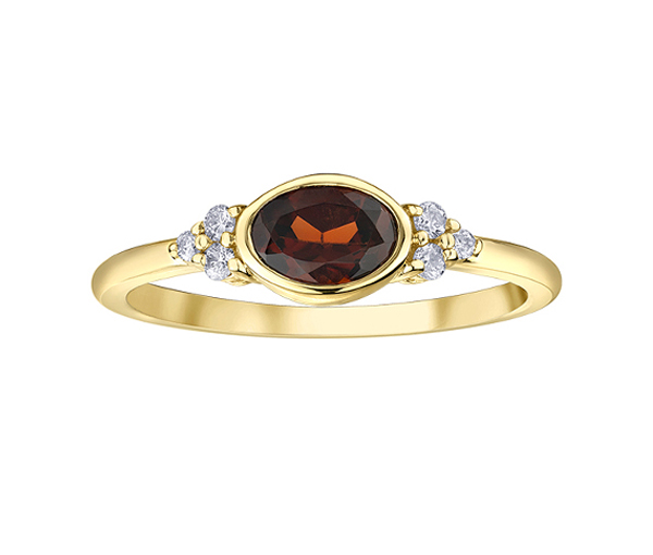 BAGUE EN OR SERTIE D'UN GRENAT ET DE DIAMANTS - CR DD7961YGA - BIJOUX CANADIEN