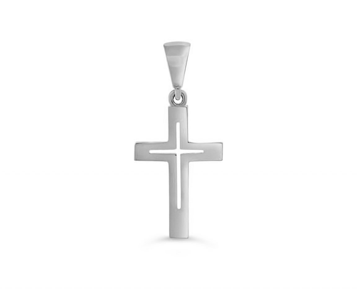 PENDENTIF CROIX AJOURÉE AU CENTRE EN OR BLANC - SY 3178 - BIJOUX D'IMPORTATION