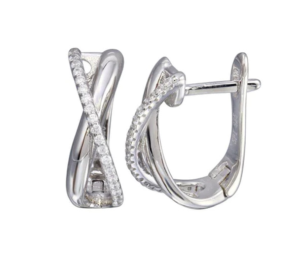 BOUCLES ANNEAUX ENTRECROISÉES EN ARGENT RHODIÉ SERTIES DE CUBIQUES ZIRCONIAS - SP STE01257 - BIJOUX D'IMPORTATION