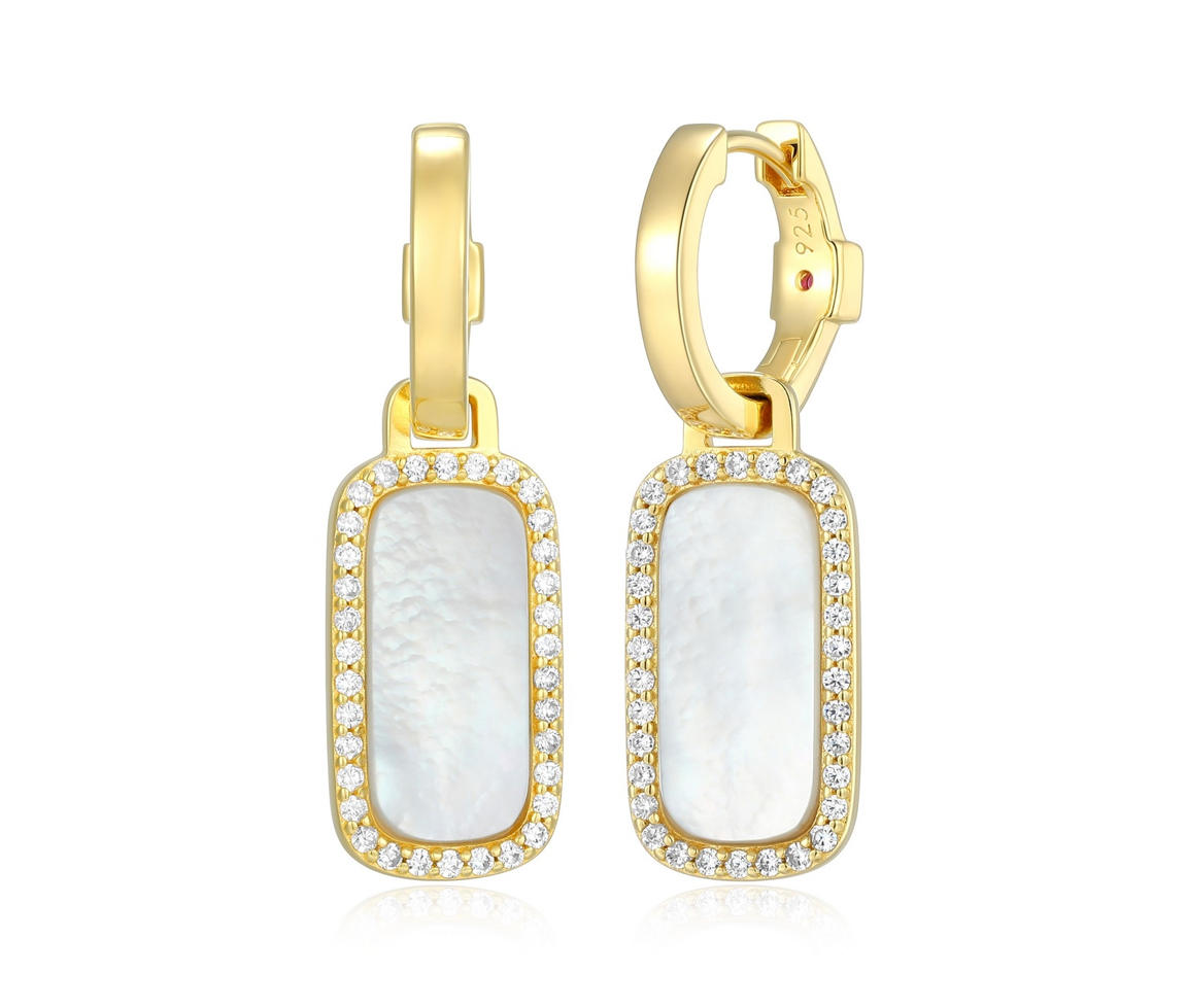 BOUCLES HUGGIES EN ARGENT/PVD OR SERTIS DE NACRE DE PERLE ET DE CUBIQUES ZIRCONIAS - PJ 32LCU4A99F - ELLE