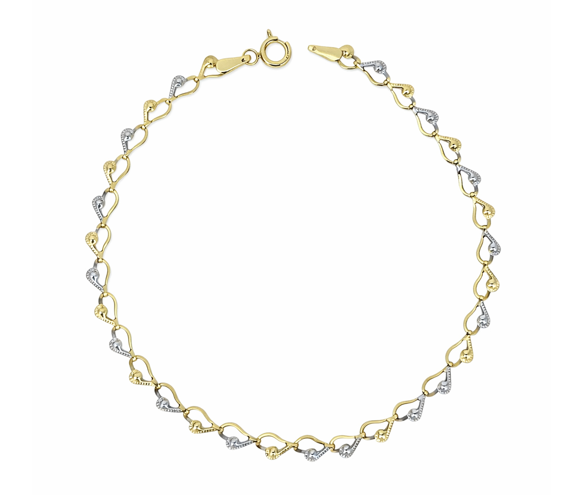 BRACELET DE FANTAISIE EN OR 2 TONS À MAILLES COEURS AJOURÉS - MB BRAFA11 - BIJOUX D'IMPORTATION