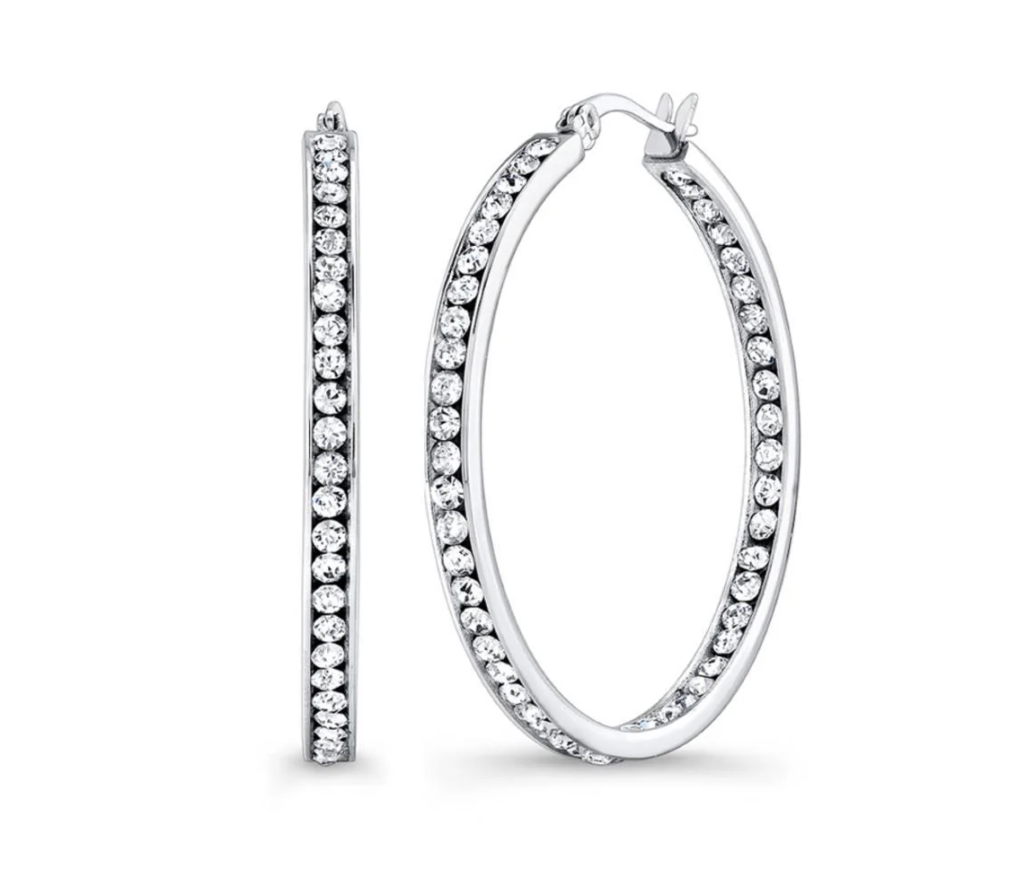 BOUCLES ANNEAUX EN ACIER SERTIES DE CUBIQUES ZIRCONIAS - IG SH6 - VÉLORIA
