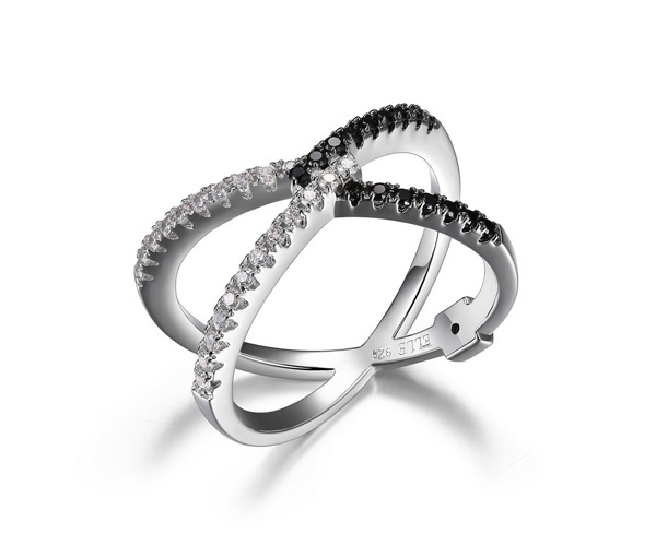 BAGUE EN X AVEC CZ BLANC ET NOIR - PJ R4LA8VGKAC - ELLE