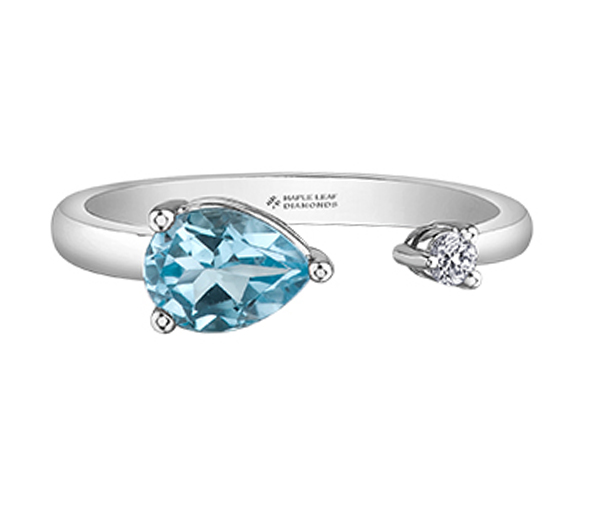 BAGUE EN OR BLANC SERTIE D'UNE AIGUE-MARINE ET D'UN DIAMANT CANADIEN - CR ML751WBT - BIJOUX CANADIEN