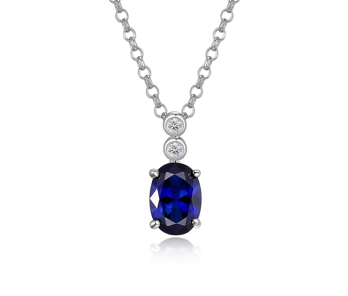 PENDENTIF EN ARGENT RHODIÉ SERTI D'UN SAPHIR ET D'UN DIAMANT DE LABORATOIRE - PJ R0LBN60248 - ELLE