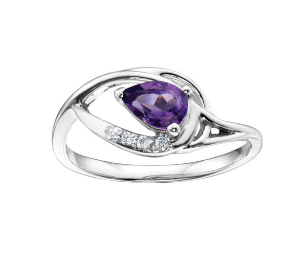 BAGUE EN OR BLANC SERTIE D'UNE AMÉTHYSTE ET DE DIAMANTS - CR DD2517 - BIJOUX CANADIEN
