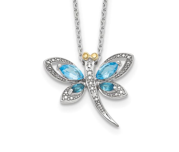 PENDENTIF LIBELLULE EN ARGENT ET ACCENT D'OR SERTI DE TOPAZES BLEUS ET DE DIAMANTS - QG QG6232/17 - IMPORTATION