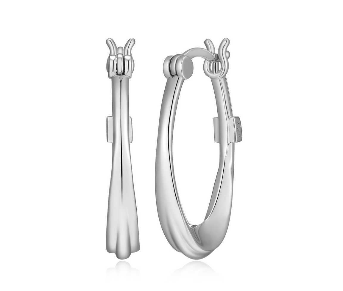 BOUCLES ELLE ANNEAUX OVALES EN ARGENT RHODIÉ - PJ R2LCT2A00J - ELLE