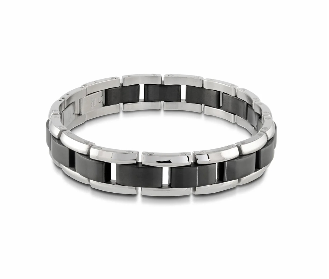 BRACELET EN ACIER/PVD NOIR 2 TONS AU CENTRE BROSSÉ - IG SMB69 - ITALGEM