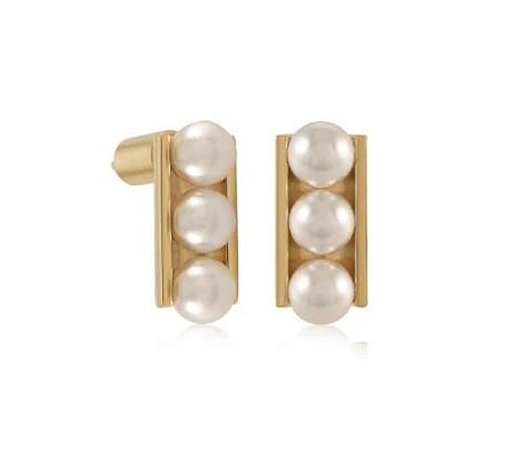 BOUCLES FIXES EN ACIER/PVD OR SERTIES DE 3 PERLES SYNTHÉTIQUES - IG SEA361 - VÉLORIA
