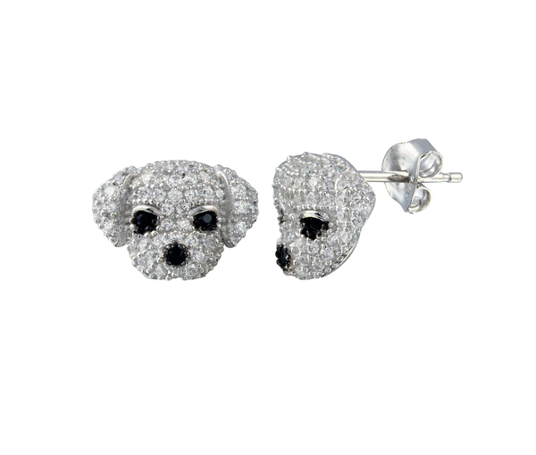 BOUCLES TÊTE DE CHIEN EN ARGENT RHODIÉ SERTIES DE CUBIQUES ZIRCONIAS - SP BGE00660 - BIJOUX D'IMPORTATION