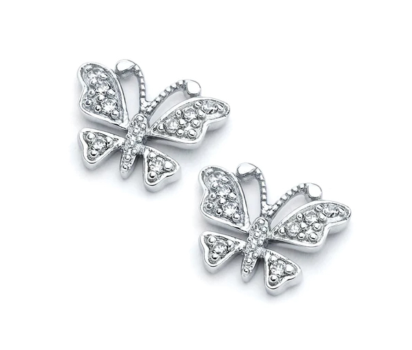BOUCLES PAPILLON EN ARGENT RHODIÉ SERTIES DE CUBIQUES ZIRCONIAS - SP BGE00354 - BIJOUX D'IMPORTATION