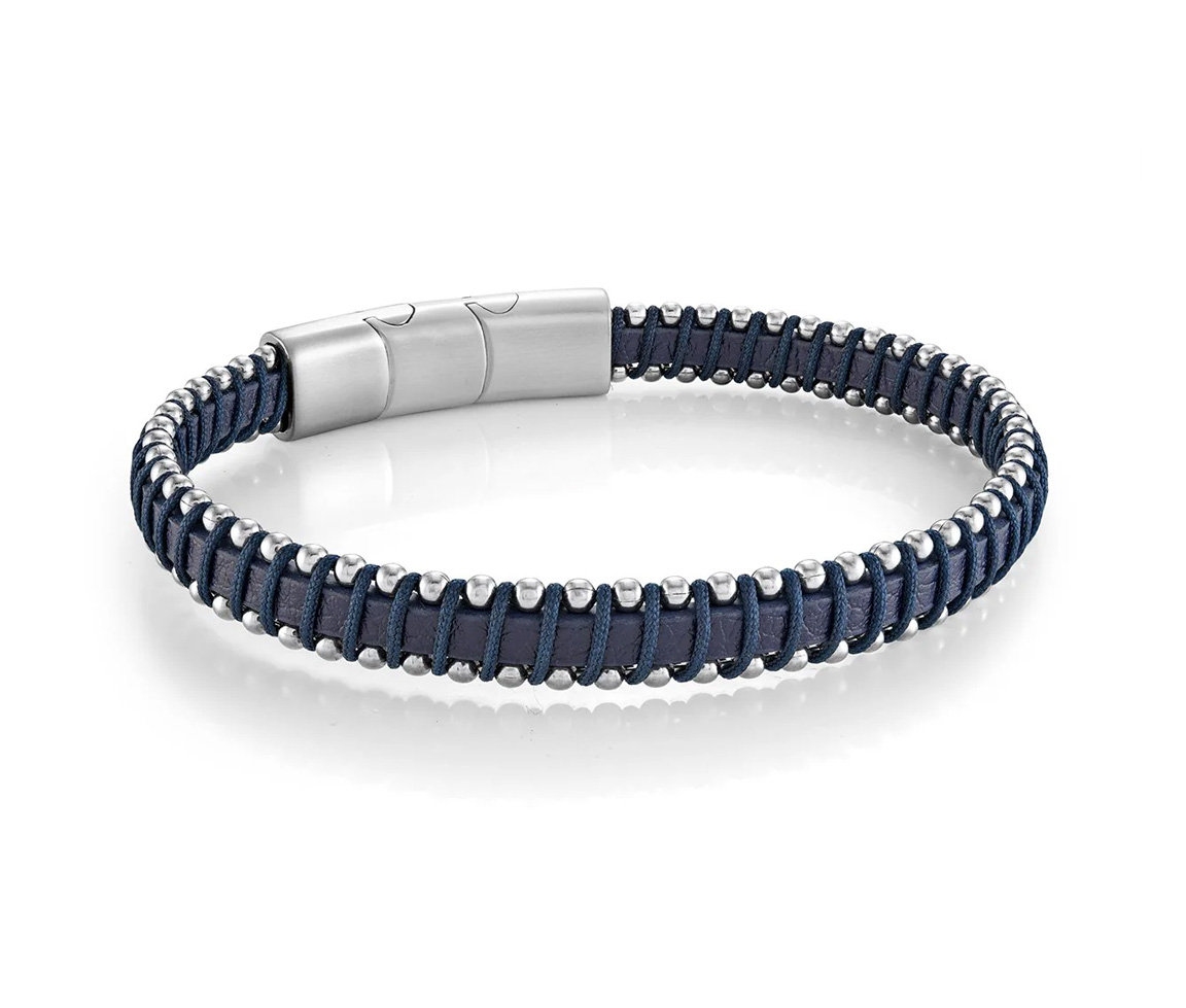 BRACELET EN ACIER CUIR BLEU FONCÉ ET CORDE TRESSÉE - IG SLB622 - ITALGEM