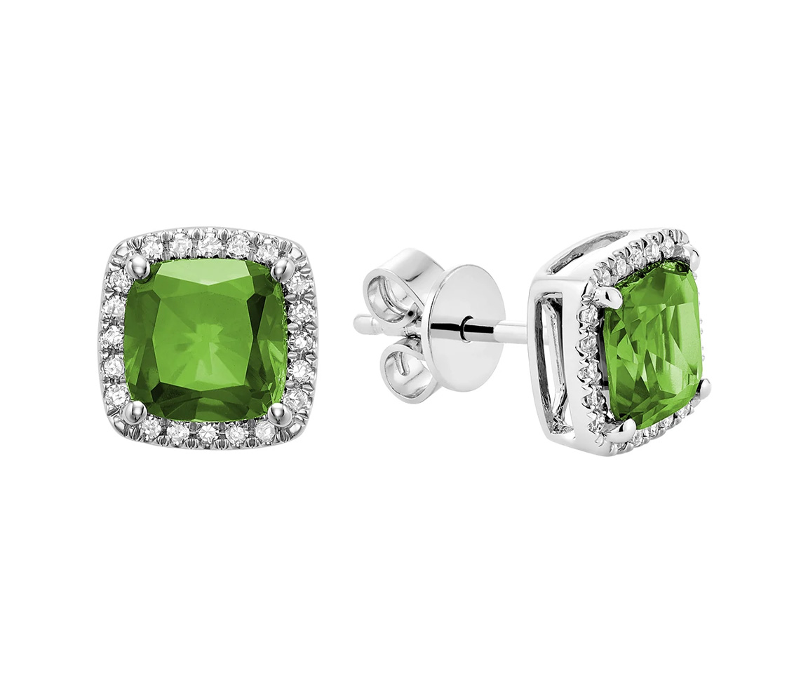 BOUCLES EN OR 10K BLANC SERTIES DE PÉRIDOTS ET DE DIAMANTS - BR 13041028PER - R.N.B.