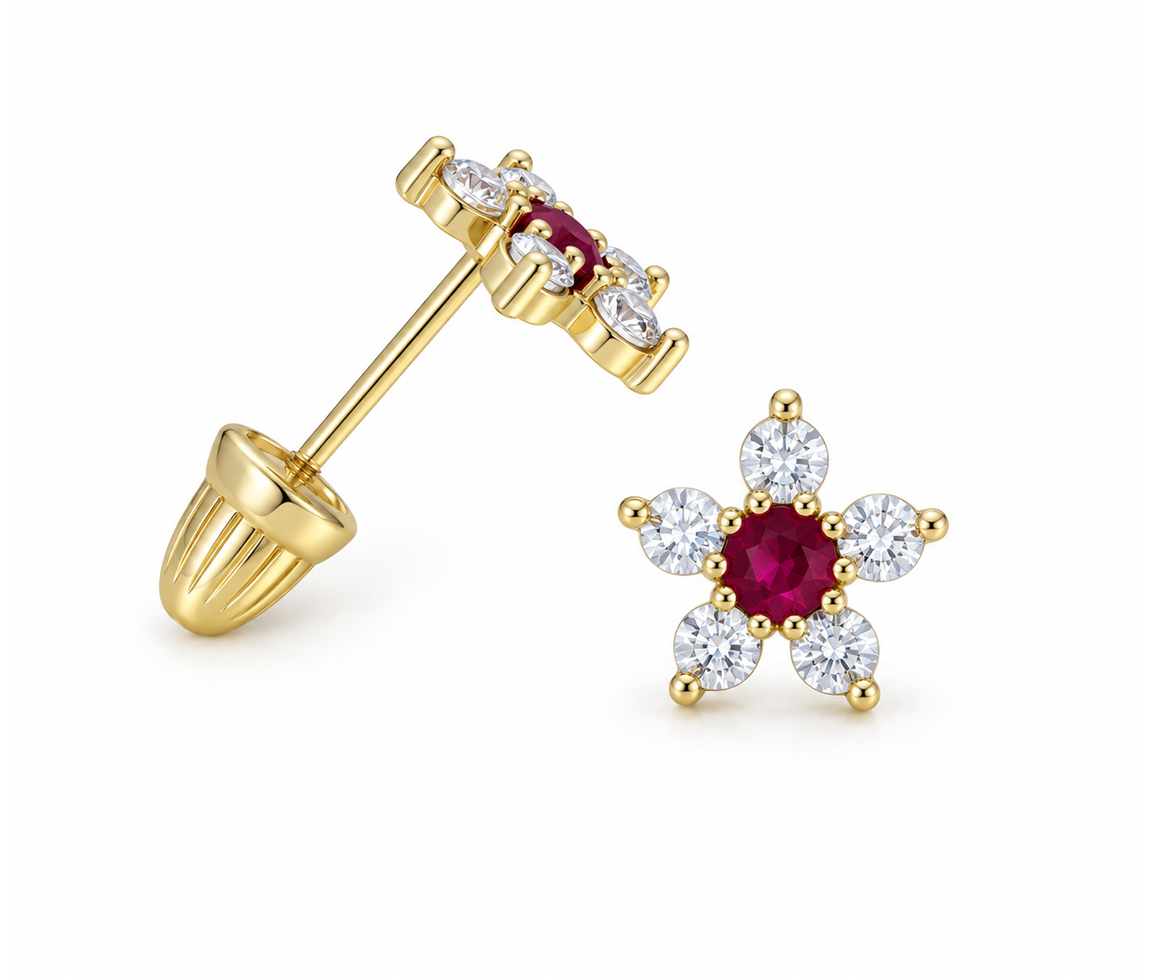 BOUCLES VISSÉES FLEUR AVEC CZ - IN 03348 - BIJOUX D'IMPORTATION