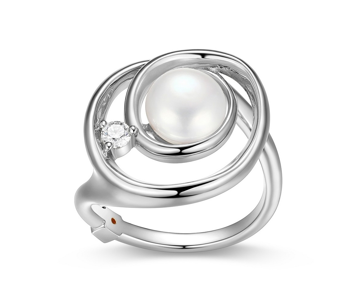 BAGUE EN ARGENT RHODIÉ SERTIE D'UNE PERLE D'EAU DOUCE ET D'UNE MOISSANITE - PJ R4LAGZ45AC - ELLE