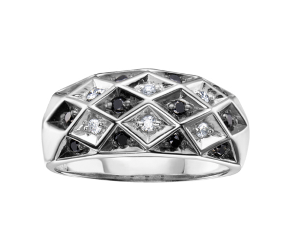 BAGUE 10K BLANC SERTIE DE DIAMANTS BLANCS ET NOIRS - CR DD2512 - BIJOUX CANADIEN